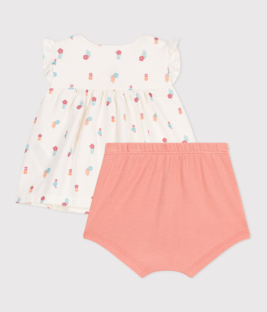 NEWBORN BABIES' TWO-PIECE COTTON SET WITH A RUFFLED BLOUSE