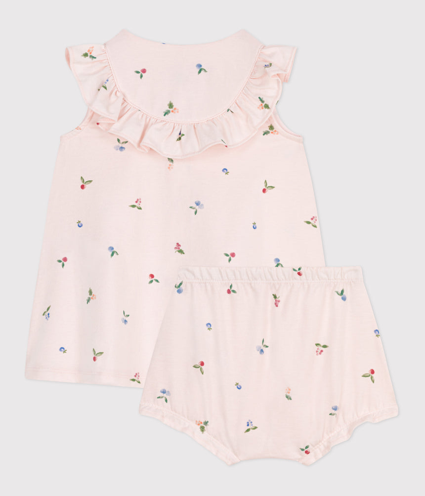 BABIES' SHORT-SLEEVED FRUIT PRINT COTTON DRESS AND BLOOMERS
