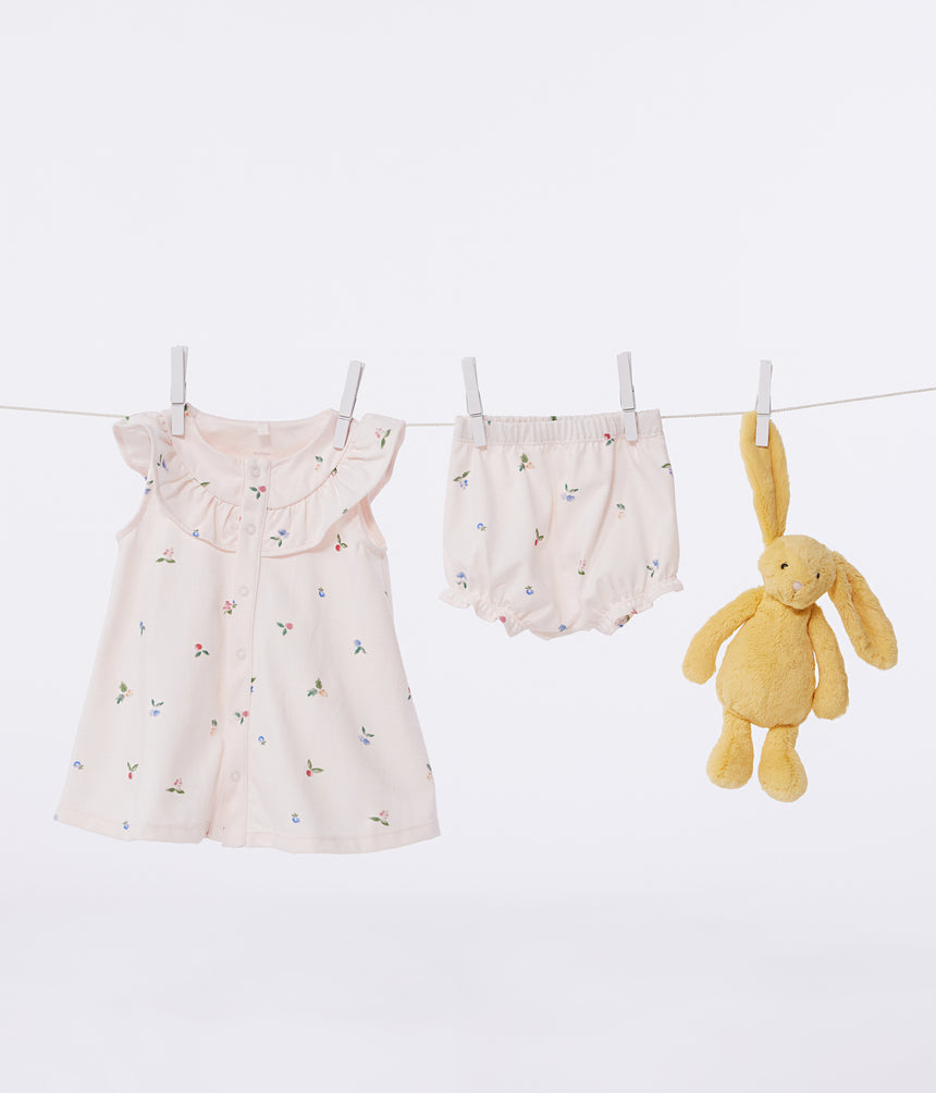BABIES' SHORT-SLEEVED FRUIT PRINT COTTON DRESS AND BLOOMERS