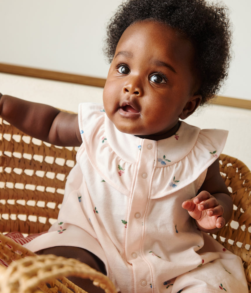 BABIES' SHORT-SLEEVED FRUIT PRINT COTTON DRESS AND BLOOMERS