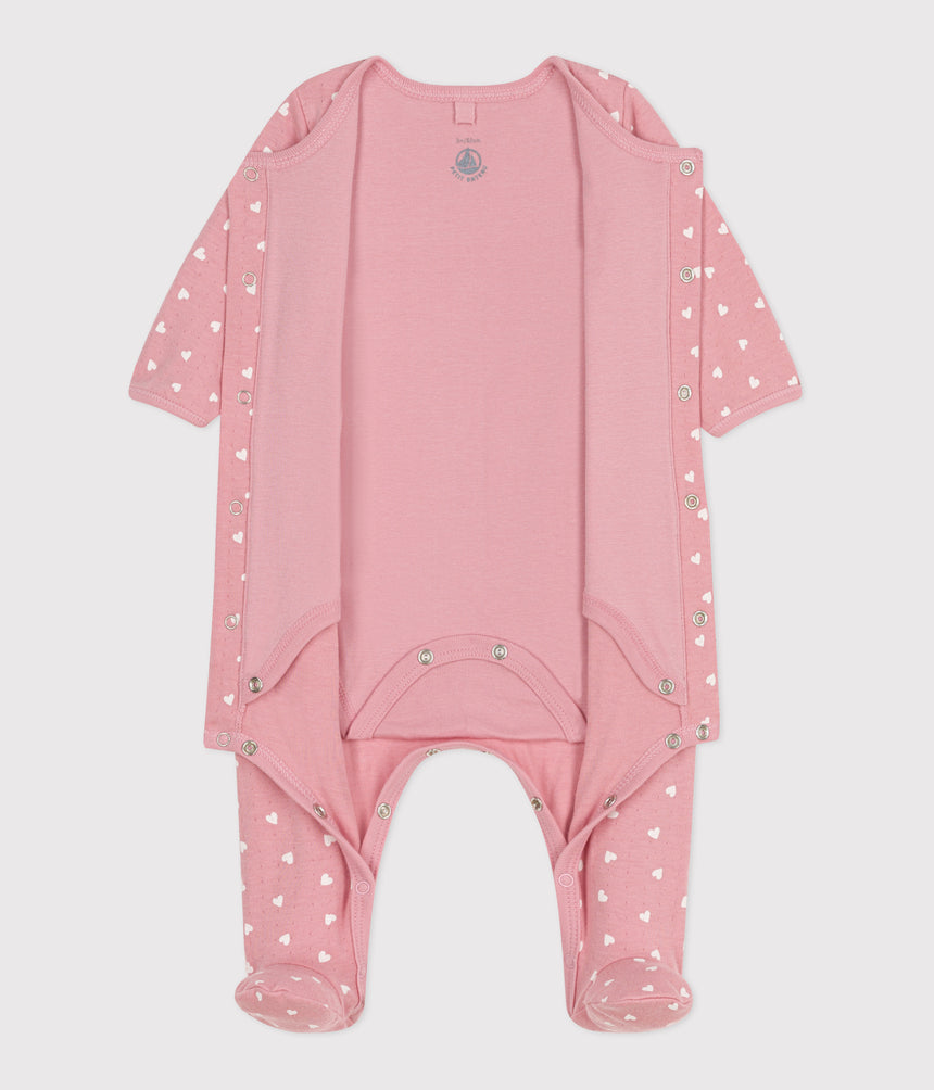 BABIES' BODYJAMA IN SMALL HEART PRINT TUBE KNIT