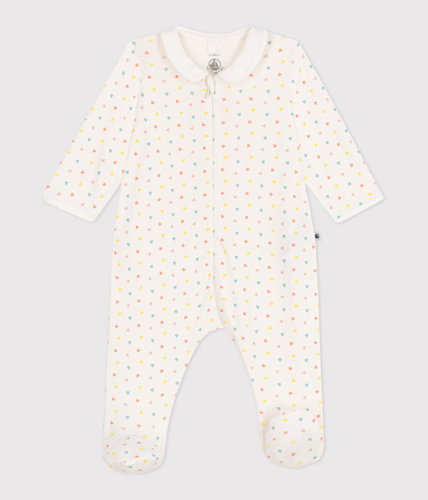 BABIES' HEART PATTERN COTTON PYJAMAS WITH A COLLAR AND ZIP