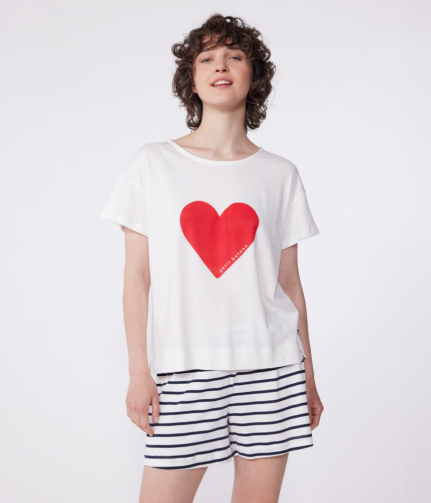 WOMEN'S SHORT HEART PRINT COTTON PYJAMAS