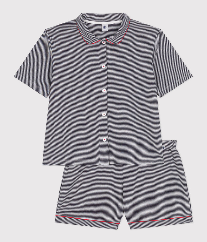 WOMENS SHORT-STRIPY COTTON BUTTONED PYJAMAS
