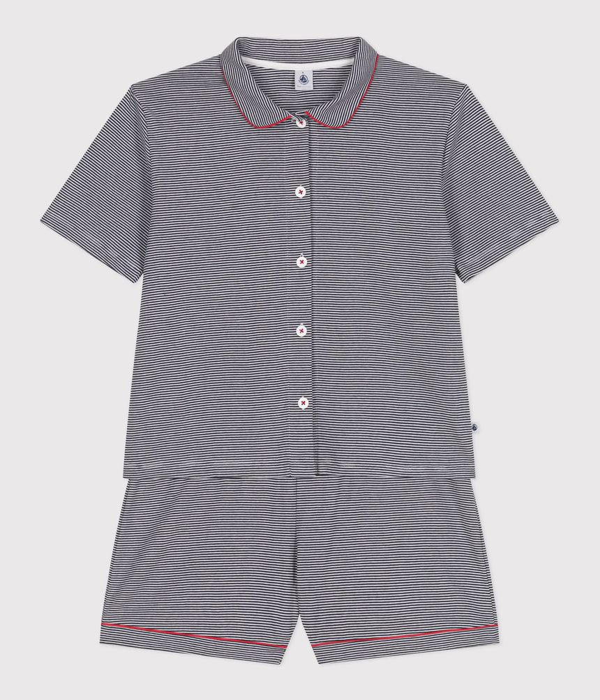 WOMENS SHORT-STRIPY COTTON BUTTONED PYJAMAS