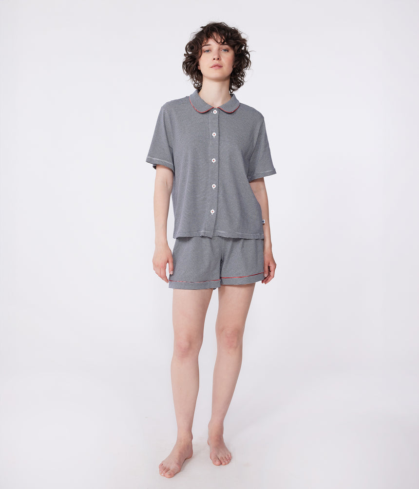 WOMENS SHORT-STRIPY COTTON BUTTONED PYJAMAS
