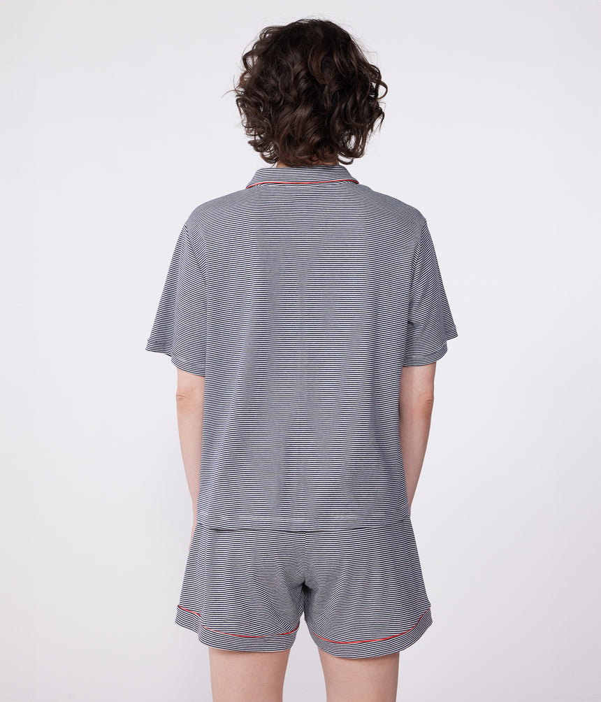 WOMENS SHORT-STRIPY COTTON BUTTONED PYJAMAS