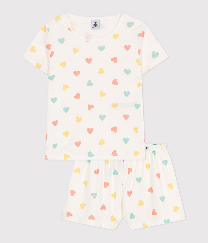 CHILDREN'S SHORT HEART PRINT COTTON PYJAMAS