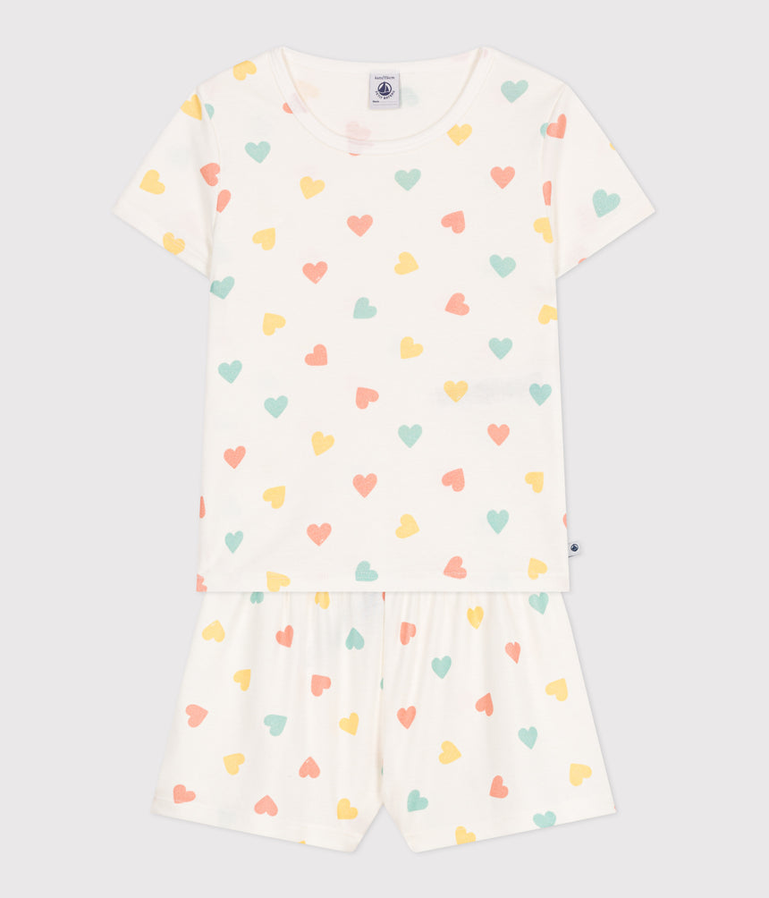 CHILDREN'S SHORT HEART PRINT COTTON PYJAMAS