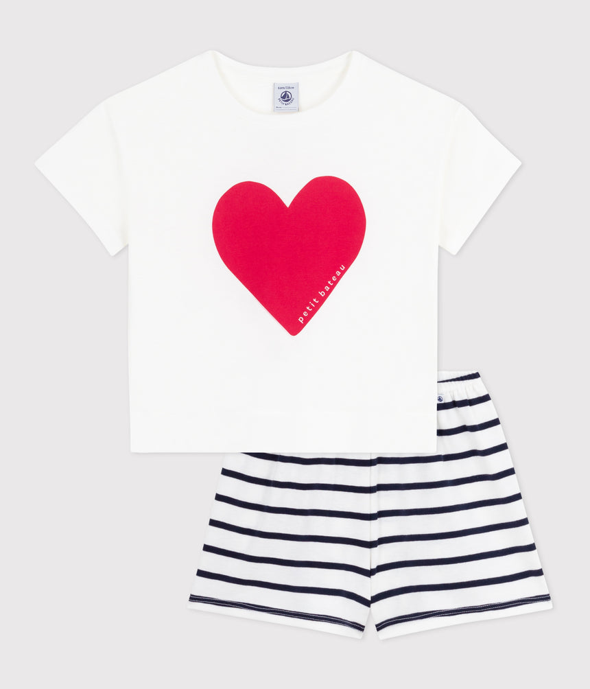 CHILDREN'S SHORT PYJAMAS IN COTTON WITH HEART PRINT