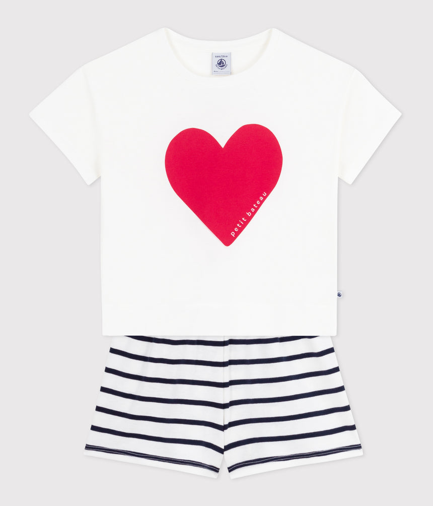 CHILDREN'S SHORT PYJAMAS IN COTTON WITH HEART PRINT