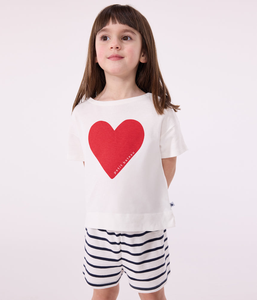 CHILDREN'S SHORT PYJAMAS IN COTTON WITH HEART PRINT