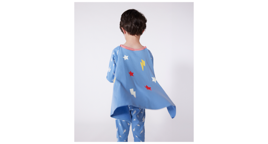 CHILDREN'S SHORT FANCY DRESS PYJAMAS IN-GLOW-IN-THE-DARK COTTON WITH CAPE