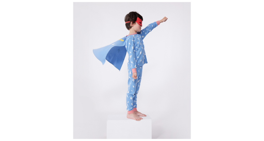 CHILDREN'S SHORT FANCY DRESS PYJAMAS IN-GLOW-IN-THE-DARK COTTON WITH CAPE