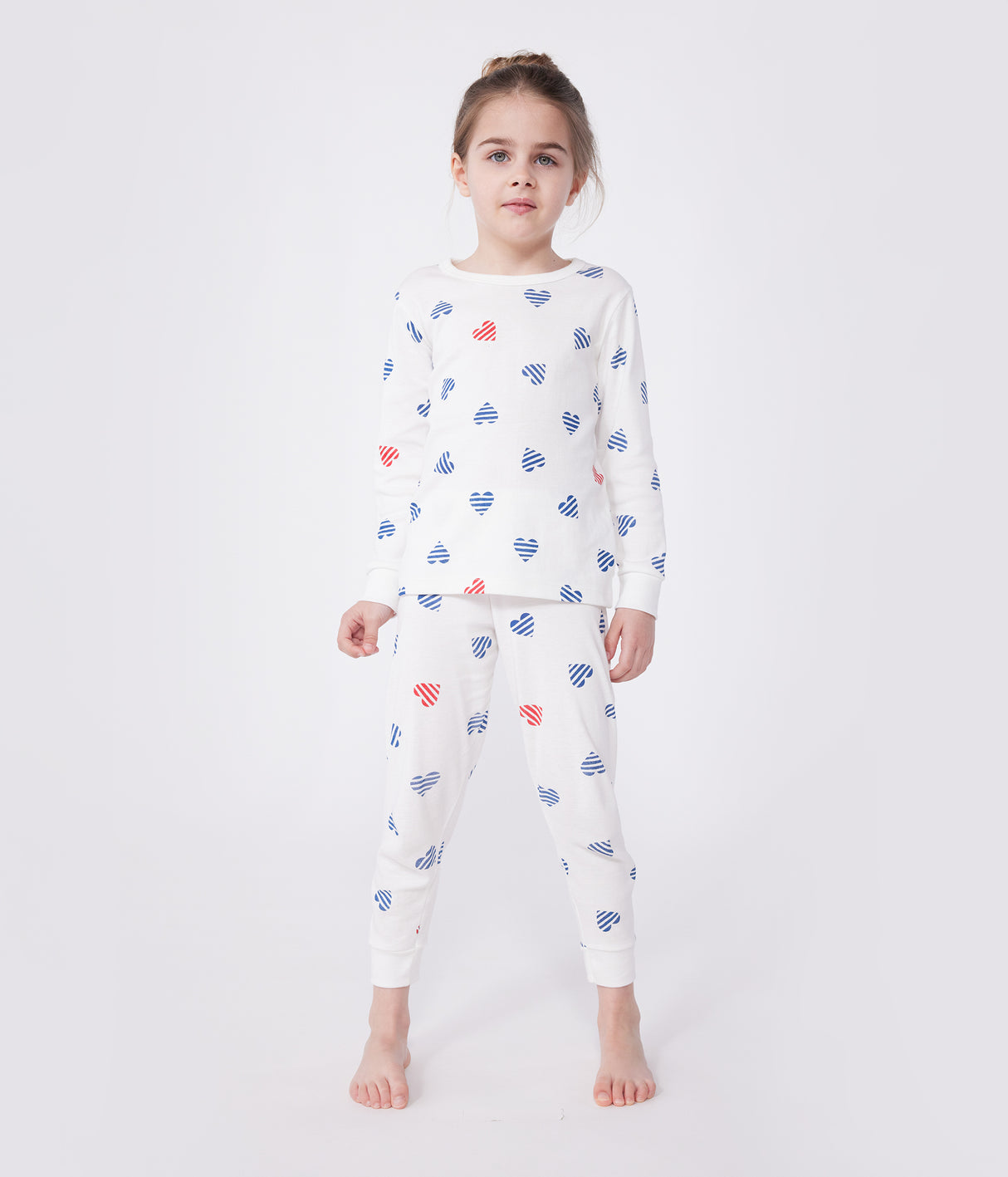 CHILDREN'S LONG-SLEEVED HEART PRINT COTTON PYJAMAS