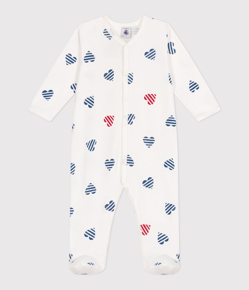 BABIES' STRIPY HEART-PATTERNED COTTON PYJAMAS