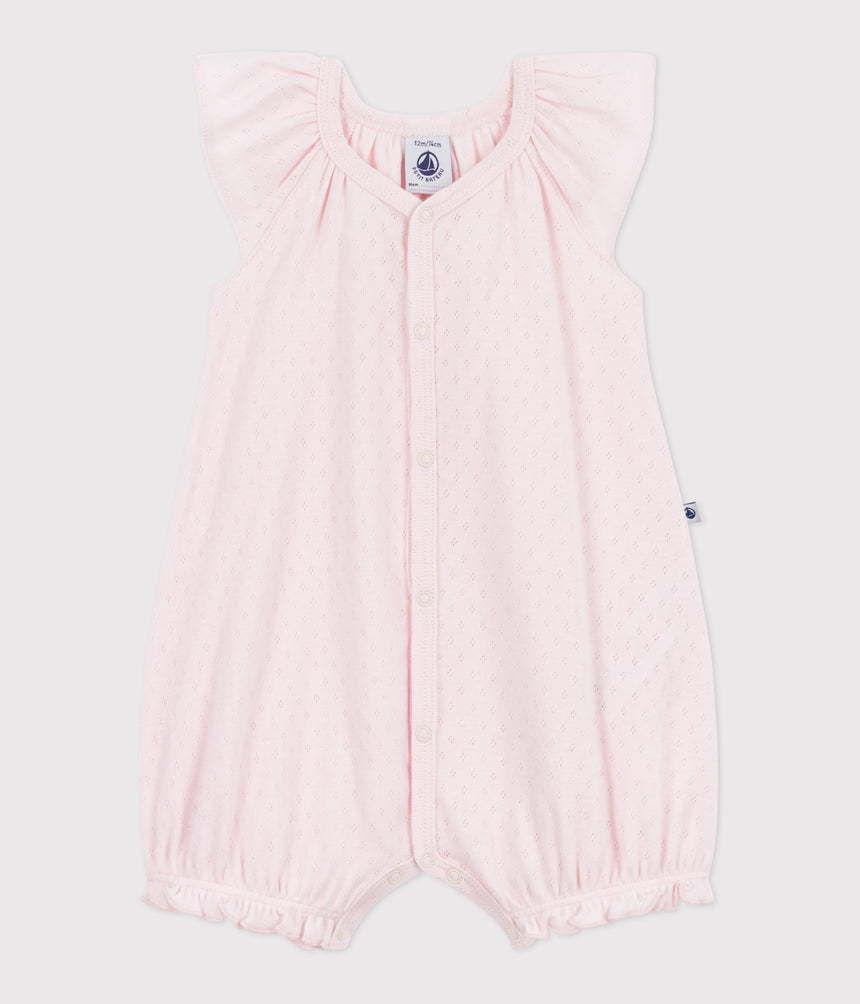 BABIES' SHORT PLAIN COTTON JUMPSUIT