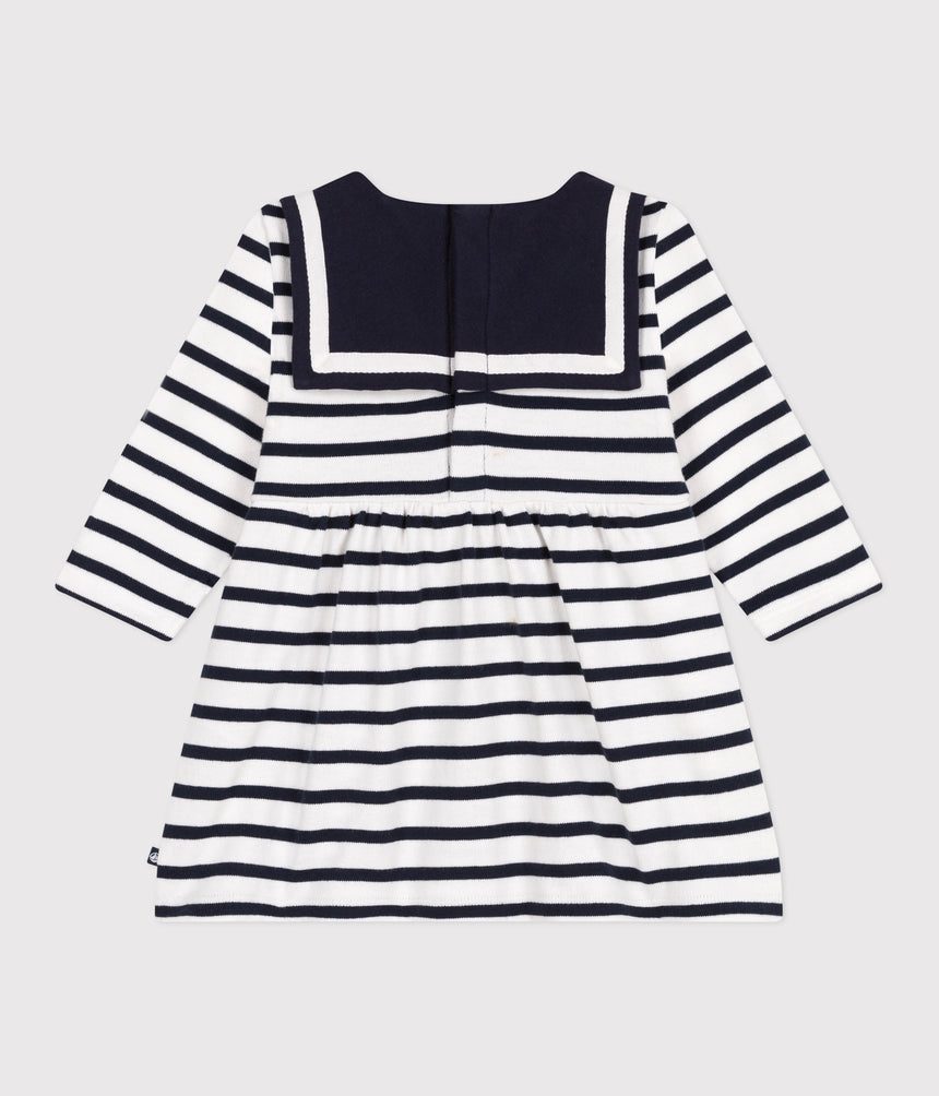 BABIES BRETON STRIPE DRESS IN THICK COTTON WITH LONG SLEEVES
