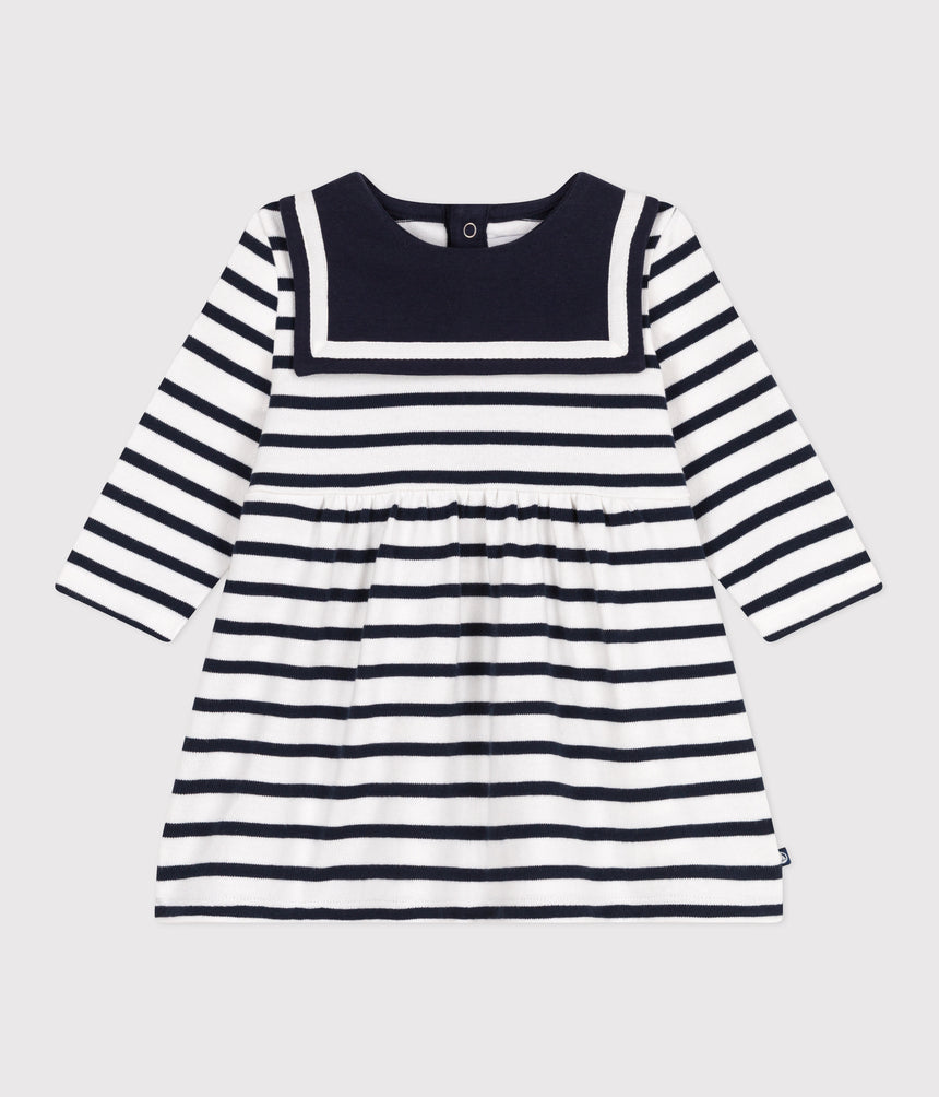 BABIES BRETON STRIPE DRESS IN THICK COTTON WITH LONG SLEEVES