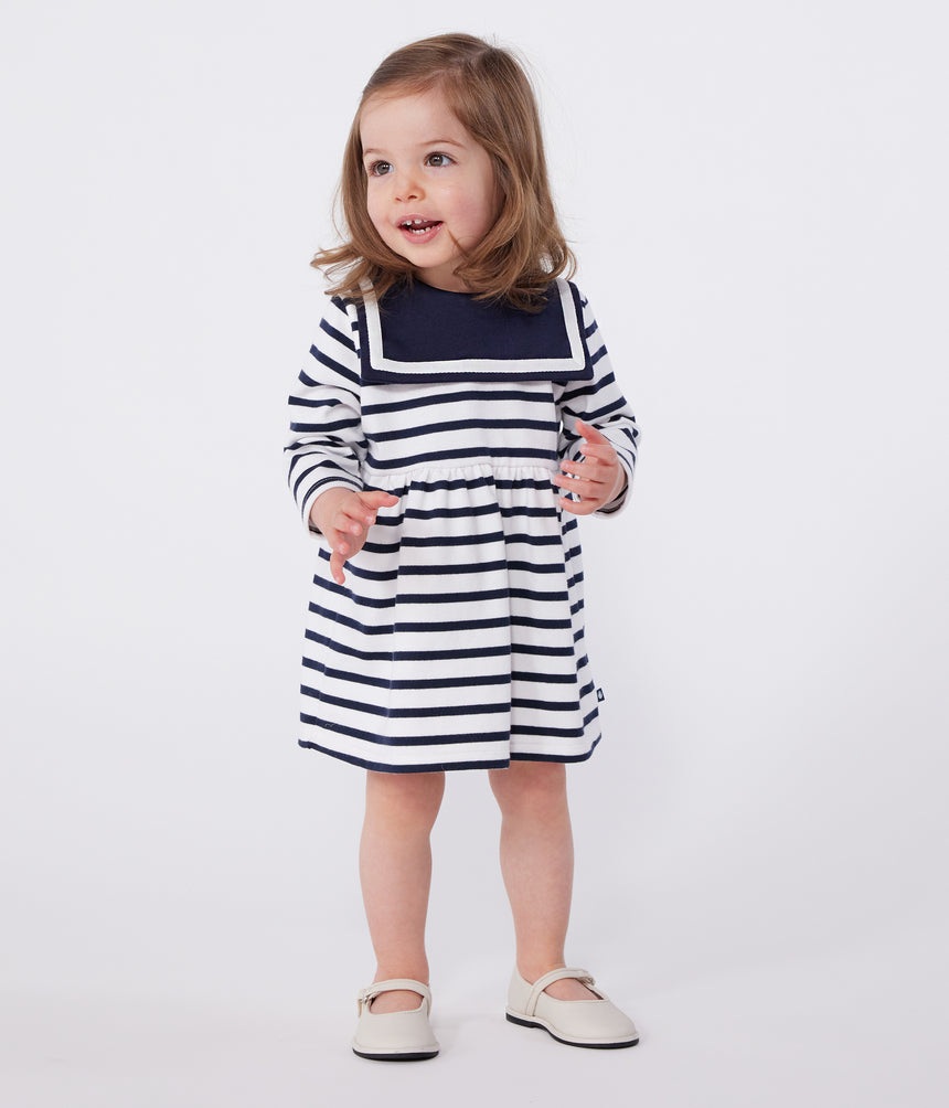 BABIES BRETON STRIPE DRESS IN THICK COTTON WITH LONG SLEEVES