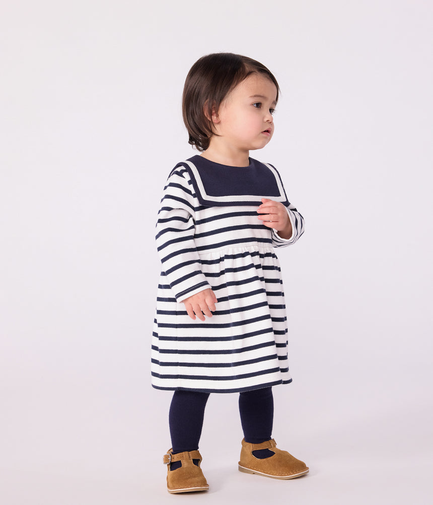 BABIES BRETON STRIPE DRESS IN THICK COTTON WITH LONG SLEEVES