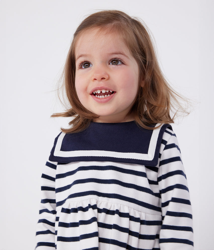 BABIES BRETON STRIPE DRESS IN THICK COTTON WITH LONG SLEEVES