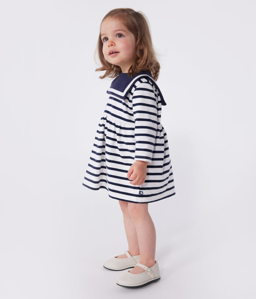 BABIES BRETON STRIPE DRESS IN THICK COTTON WITH LONG SLEEVES
