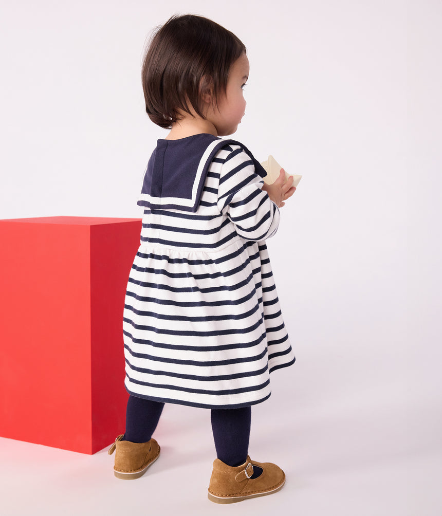 BABIES BRETON STRIPE DRESS IN THICK COTTON WITH LONG SLEEVES