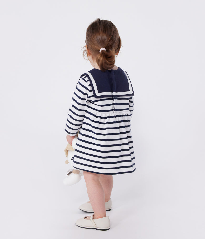 BABIES BRETON STRIPE DRESS IN THICK COTTON WITH LONG SLEEVES