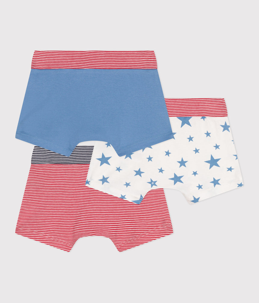 CHILDREN'S STAR PRINT COTTON BOXERS WITH A COVERD WAISTBAND- 3-PACK