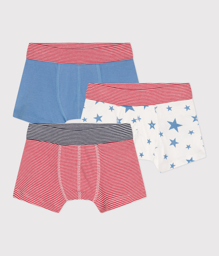 CHILDREN'S STAR PRINT COTTON BOXERS WITH A COVERD WAISTBAND- 3-PACK