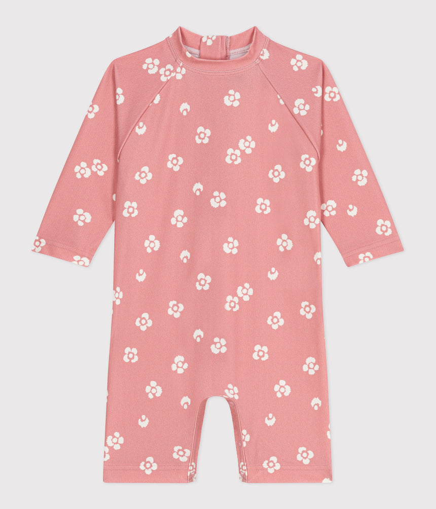 BABIES' ANTI-UV FLORAL PRINT JUMPSUIT