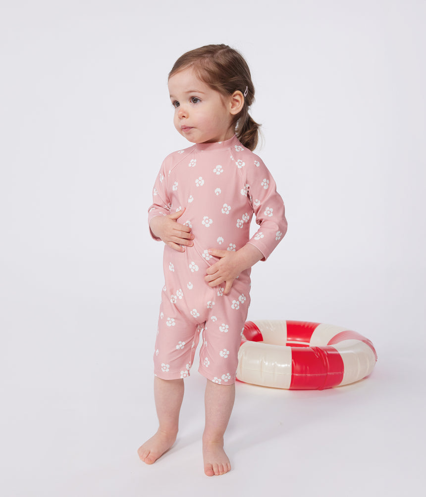 BABIES' ANTI-UV FLORAL PRINT JUMPSUIT