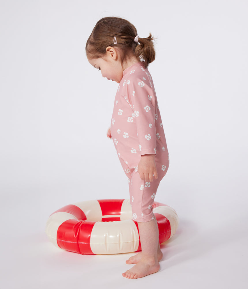 BABIES' ANTI-UV FLORAL PRINT JUMPSUIT