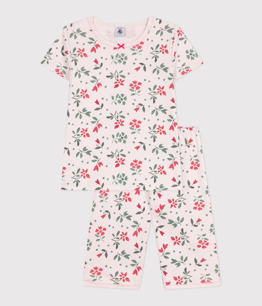 CHILDRENS FLORAL PRINT COTTON CAPRI PYJAMAS