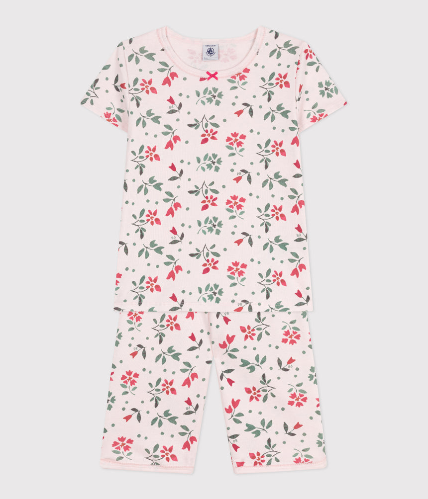 CHILDRENS FLORAL PRINT COTTON CAPRI PYJAMAS