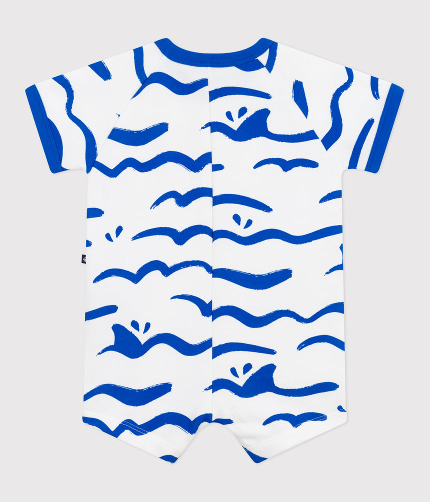 BABIES' SHORT-SLEEVED SHARK PRINT COTTON PLAYSUIT