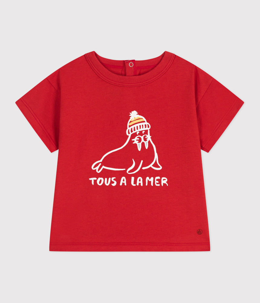 BABIES' SHORT-SLEEVED PLAIN COTTON T-SHIRT