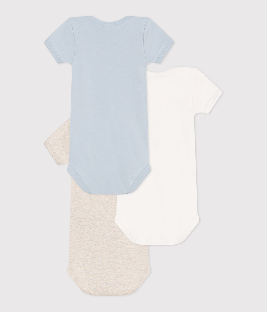 BABIES PLAIN SHORT-SLEEVED COTTON BODYSUITS-3-PACK