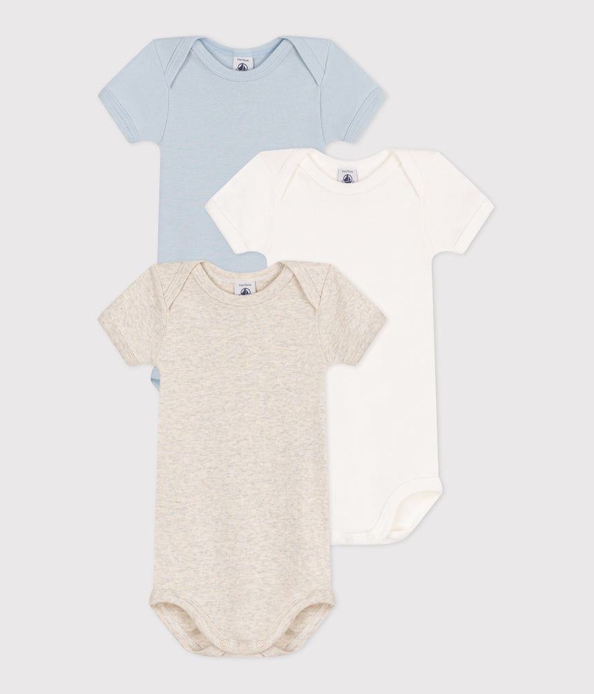 BABIES PLAIN SHORT-SLEEVED COTTON BODYSUITS-3-PACK