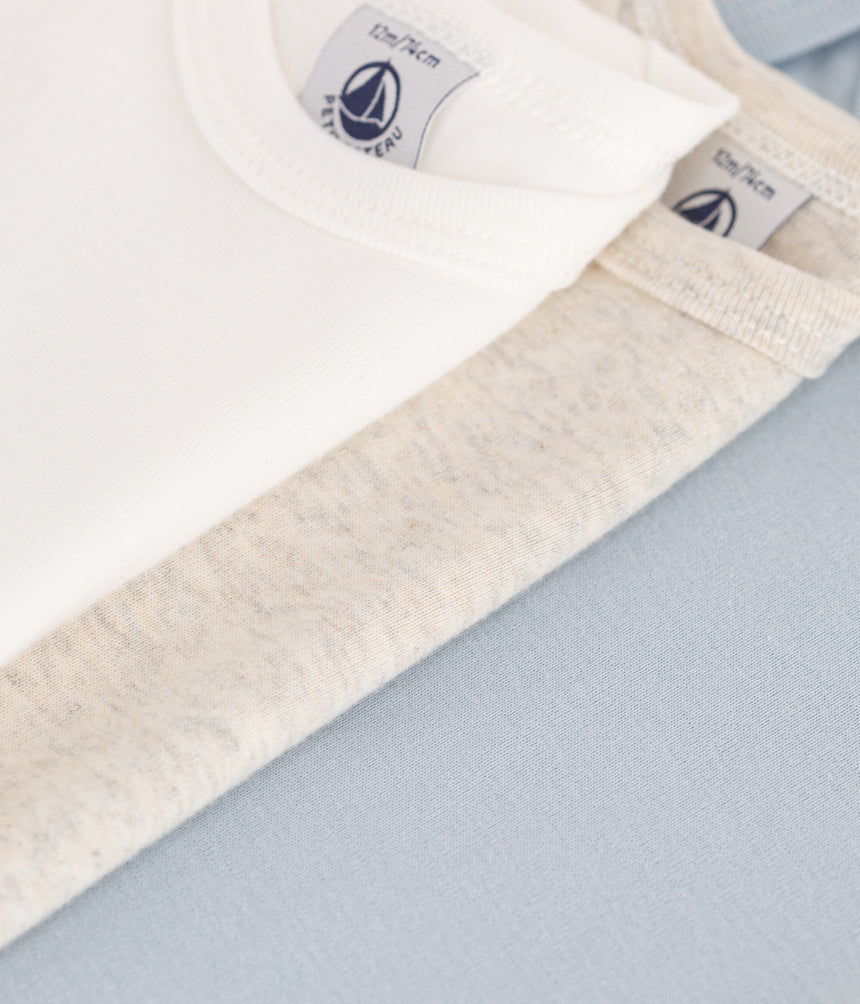 BABIES PLAIN SHORT-SLEEVED COTTON BODYSUITS-3-PACK