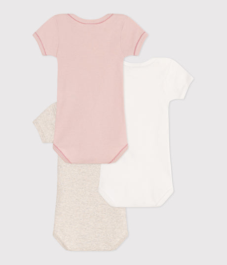 BABIES' PLAIN SHORT-SLEEVED COTTON BODYSUIT - 3-PACK