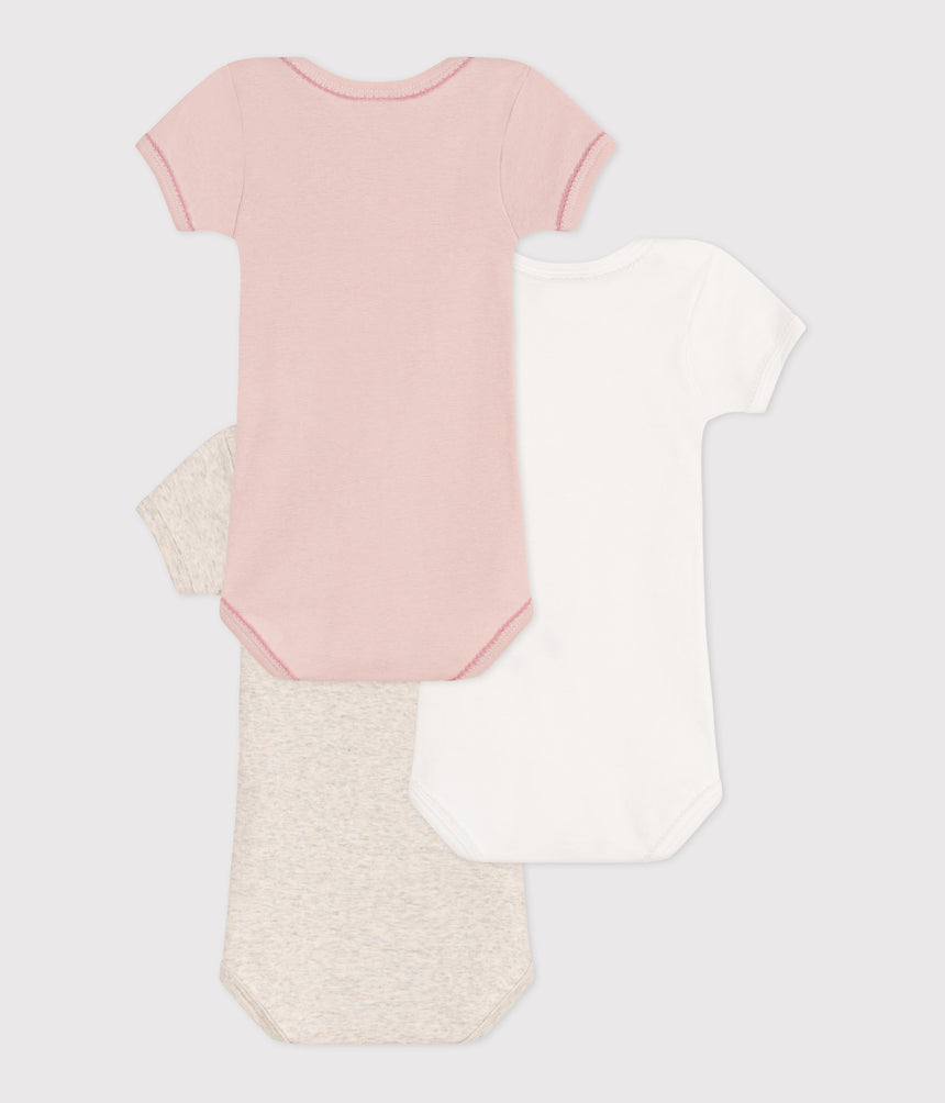 BABIES' PLAIN SHORT-SLEEVED COTTON BODYSUIT - 3-PACK