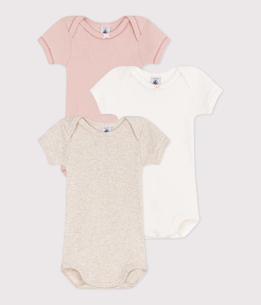 BABIES' PLAIN SHORT-SLEEVED COTTON BODYSUIT - 3-PACK