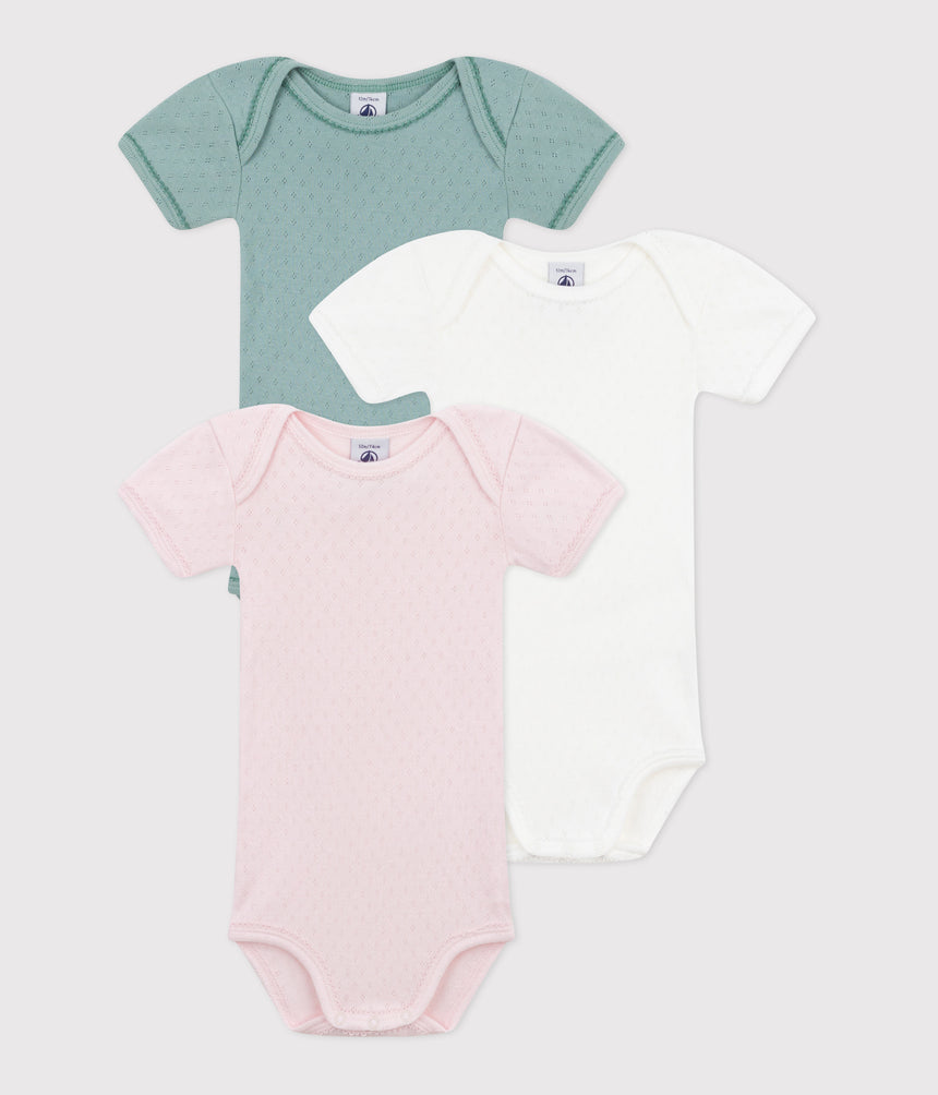 BABIES PLAIN SHORT-SLEEVED COTTON BODYSUIT-3-PACK