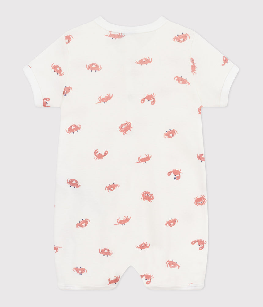 BABIES' SHORT COTTON CRAB PATTERN JUMPSUIT