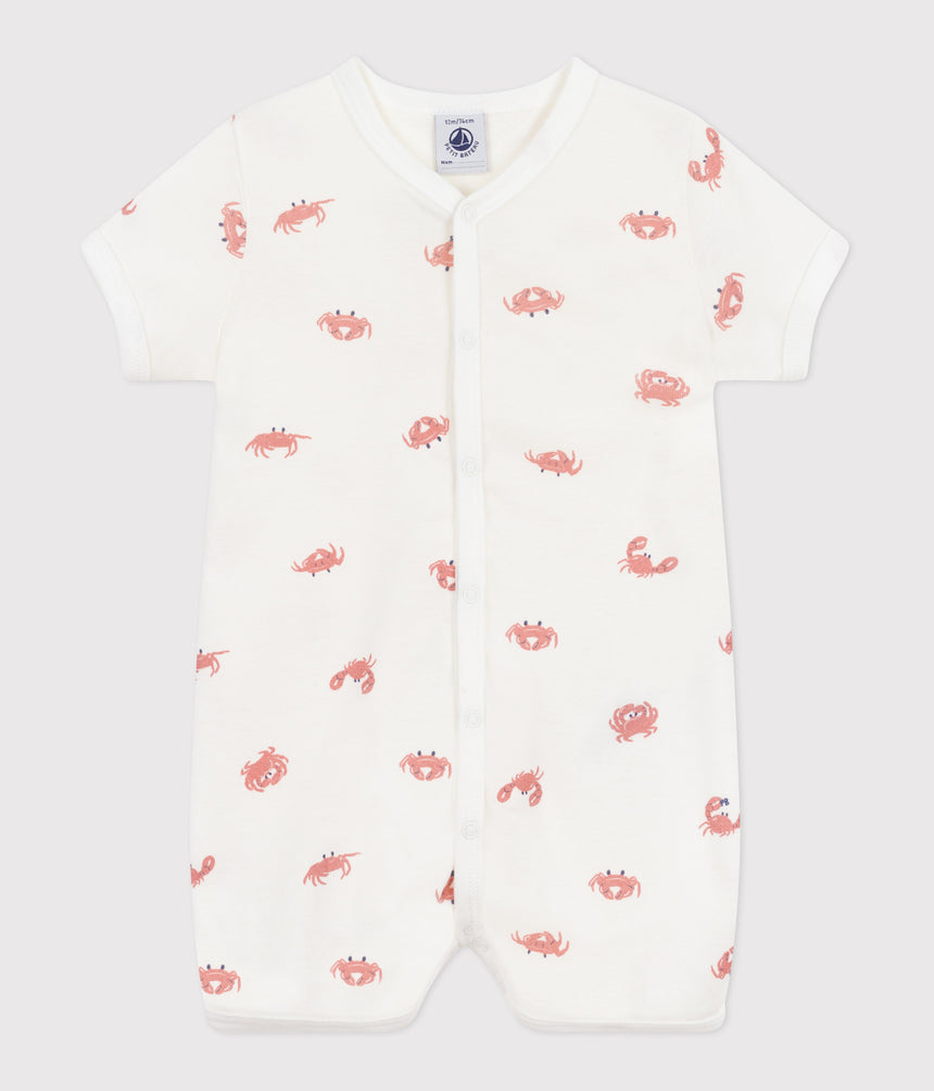 BABIES' SHORT COTTON CRAB PATTERN JUMPSUIT