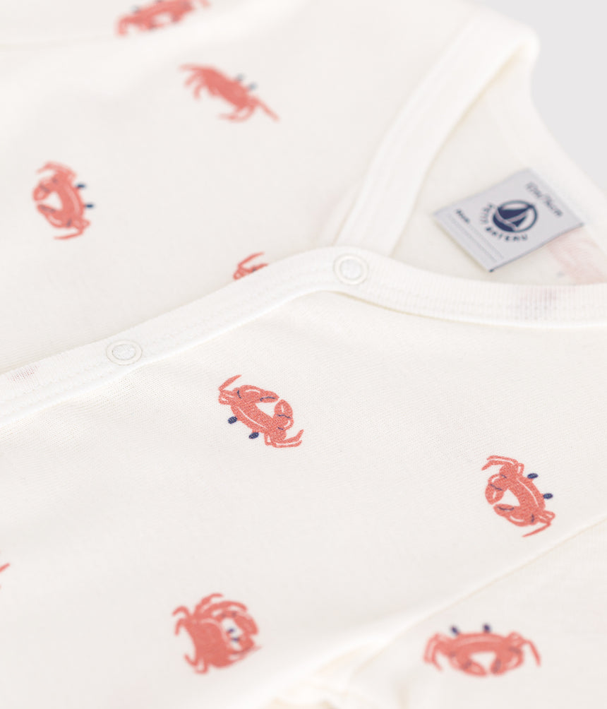 BABIES' SHORT COTTON CRAB PATTERN JUMPSUIT