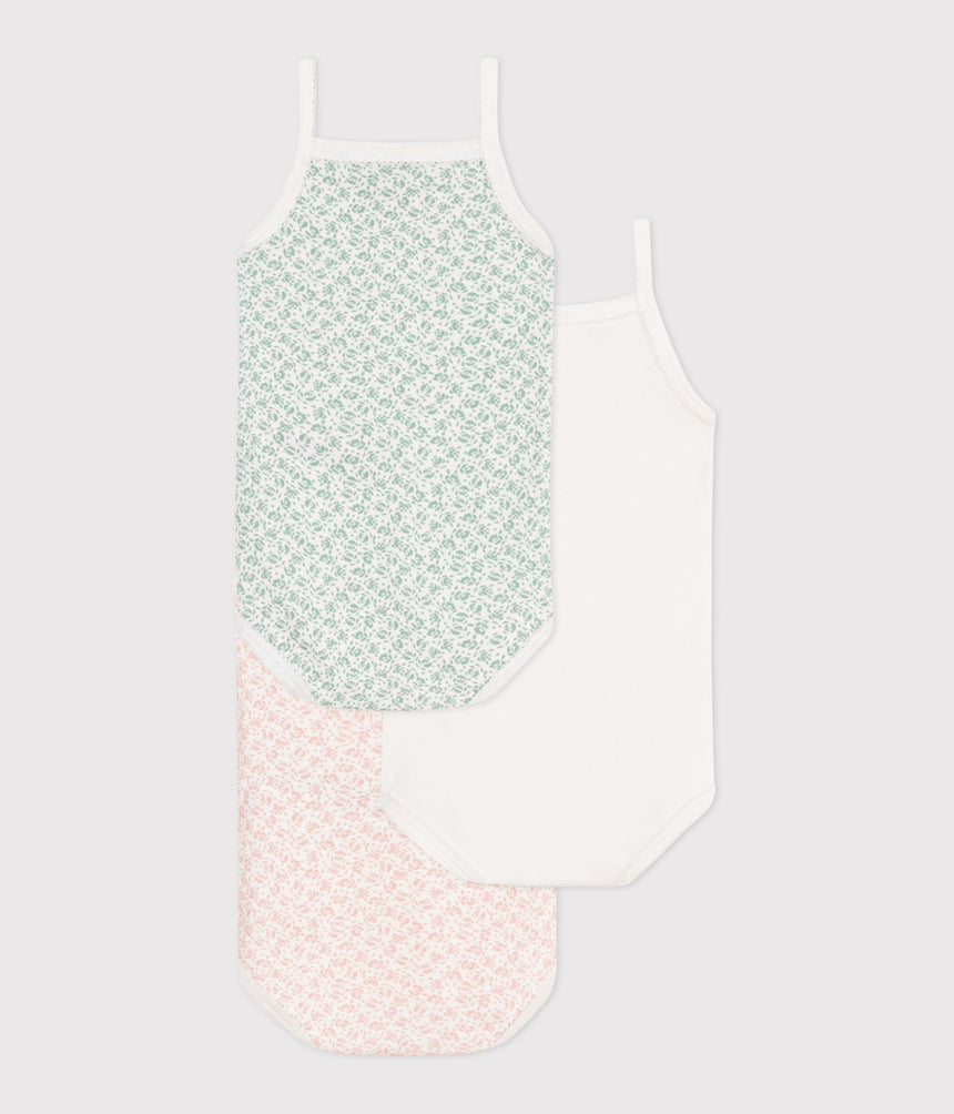 BABIES FLORAL COTTON BODYSUIT WITH STRAPS-3-PACK