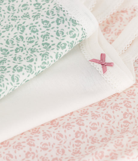 BABIES FLORAL COTTON BODYSUIT WITH STRAPS-3-PACK